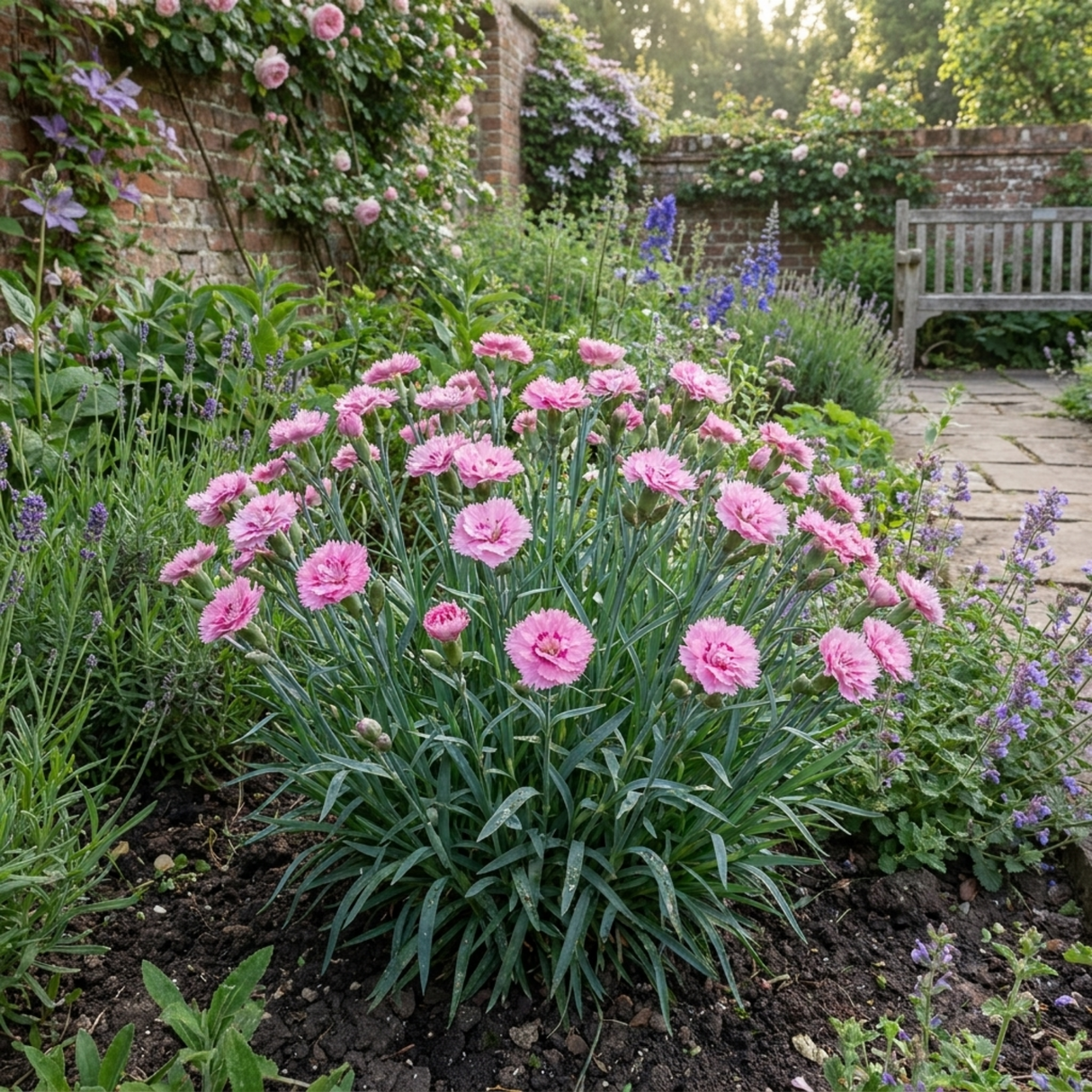 Dianthus Cocktail Shirley Temple, a summer-flowering hardy perennial pink in bloom