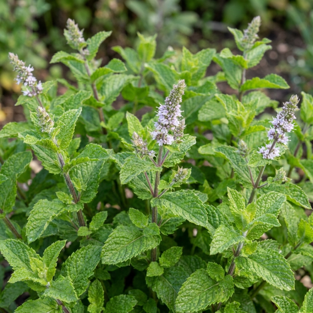 Mentha spicata var. crispa 'Moroccan' Garden Mint with upright stems and crinkled bright green leaves.