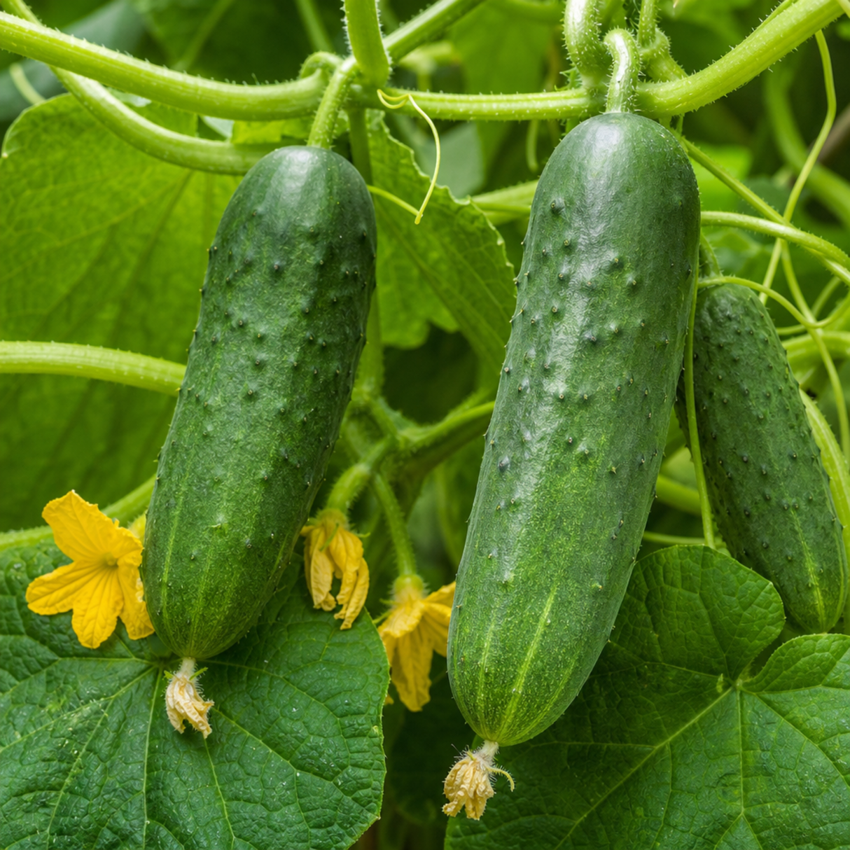 Cucumber 'Burpless Tasty Green' F1 plant supplied garden ready as a 2 litre root ball at Cedar Nursery.