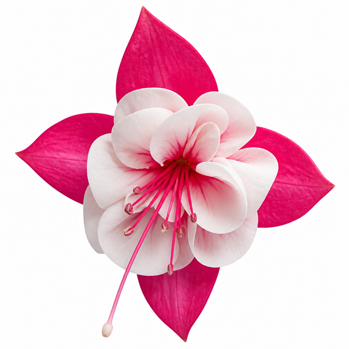 Fuchsia 'Cascade' trailing fuchsia with pendulous stems, ideal for hanging baskets and summer bedding.