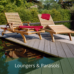 Brochure featuring garden loungers and parasols available from Cedar Nursery, Surrey