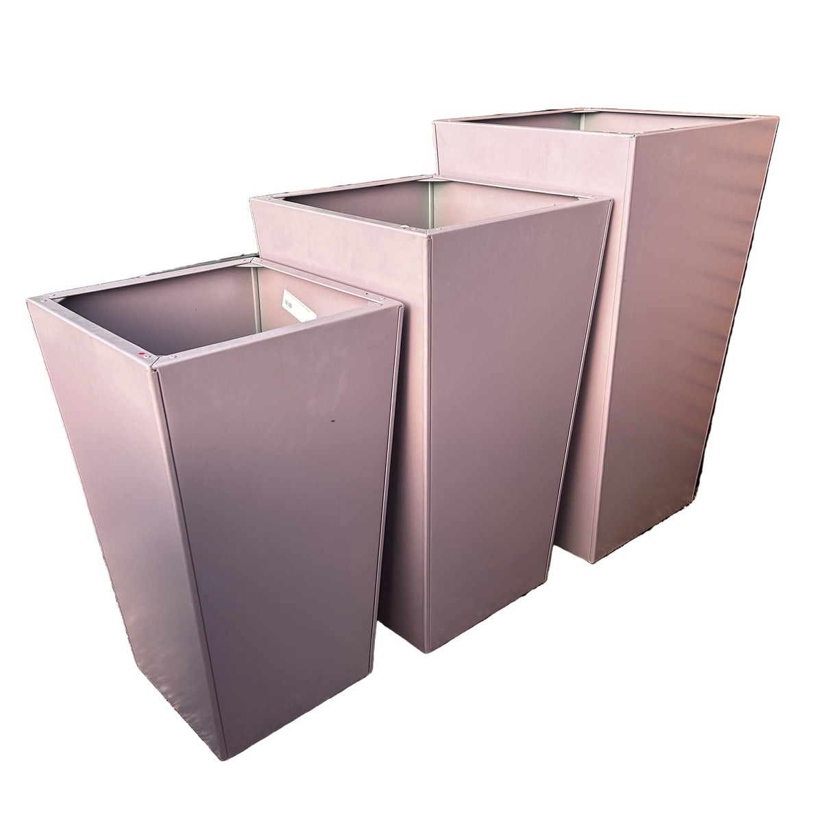 Ex-Display Bespoke Powder-Coated Metal Tapered Planter 400x400x700mm RAL 4009 with Drainage