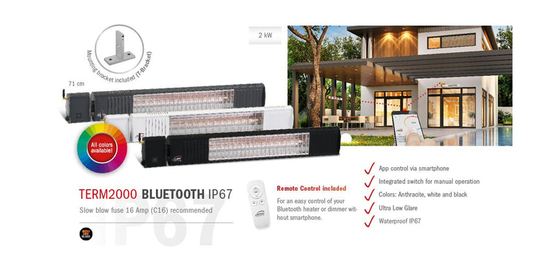 Burda Term 2000 Bluetooth IP67 - Burda Waterproof Infrared Outdoor Heater - Cedar Nursery - Plants and Outdoor Living