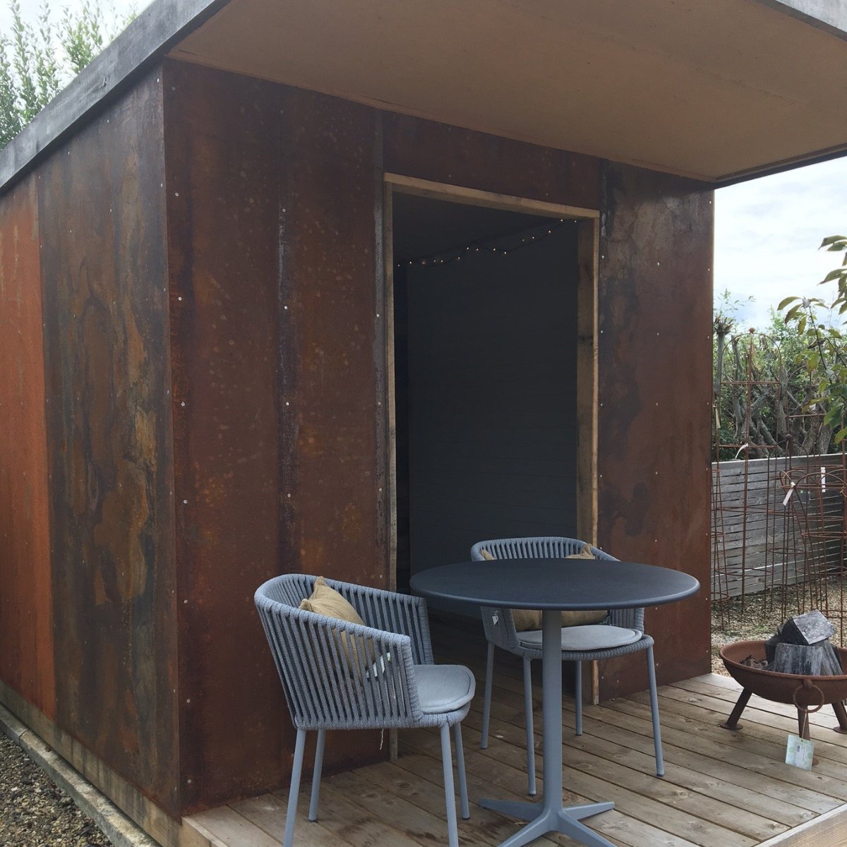 Oak and Corten Steel Garden Snug - Cedar Nursery - Plants and Outdoor Living
