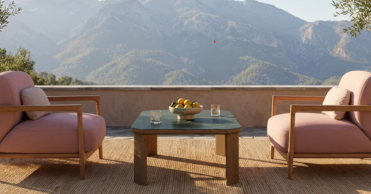 Barlow Tyrie teak garden furniture displayed outdoors, showing natural wood grain and craftsmanship