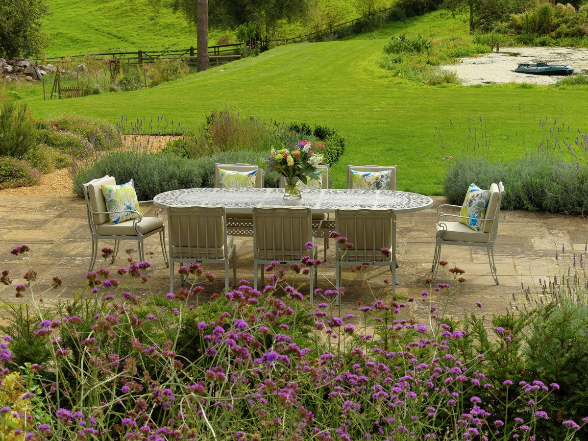 Oxley's luxury cast aluminium outdoor furniture on display at Cedar Nursery showroom in Cobham, Surrey