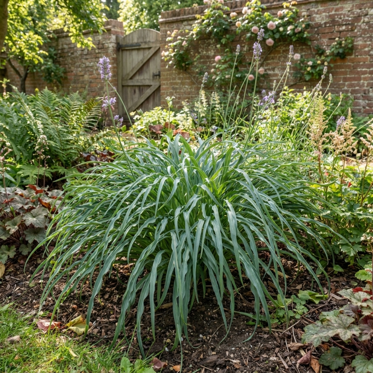 Hosta 'Silly String' displaying slender, twisting strap-shaped leaves in a dense leafy mound.