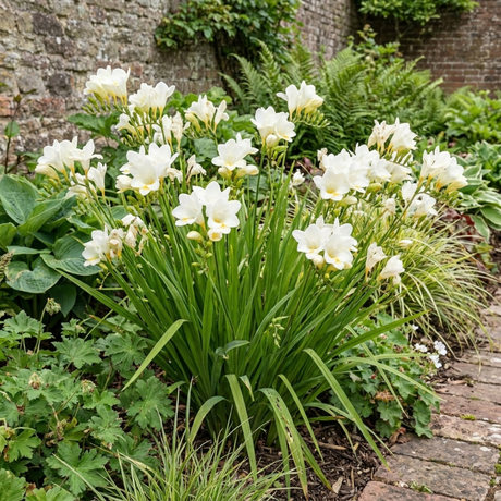 Freesia 'White River' perennial with summer flowers, ready for the garden