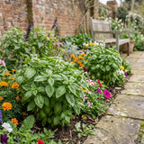 Ocimum basilicum 'Tauris' basil plant with bushy green foliage on leafy upright stems