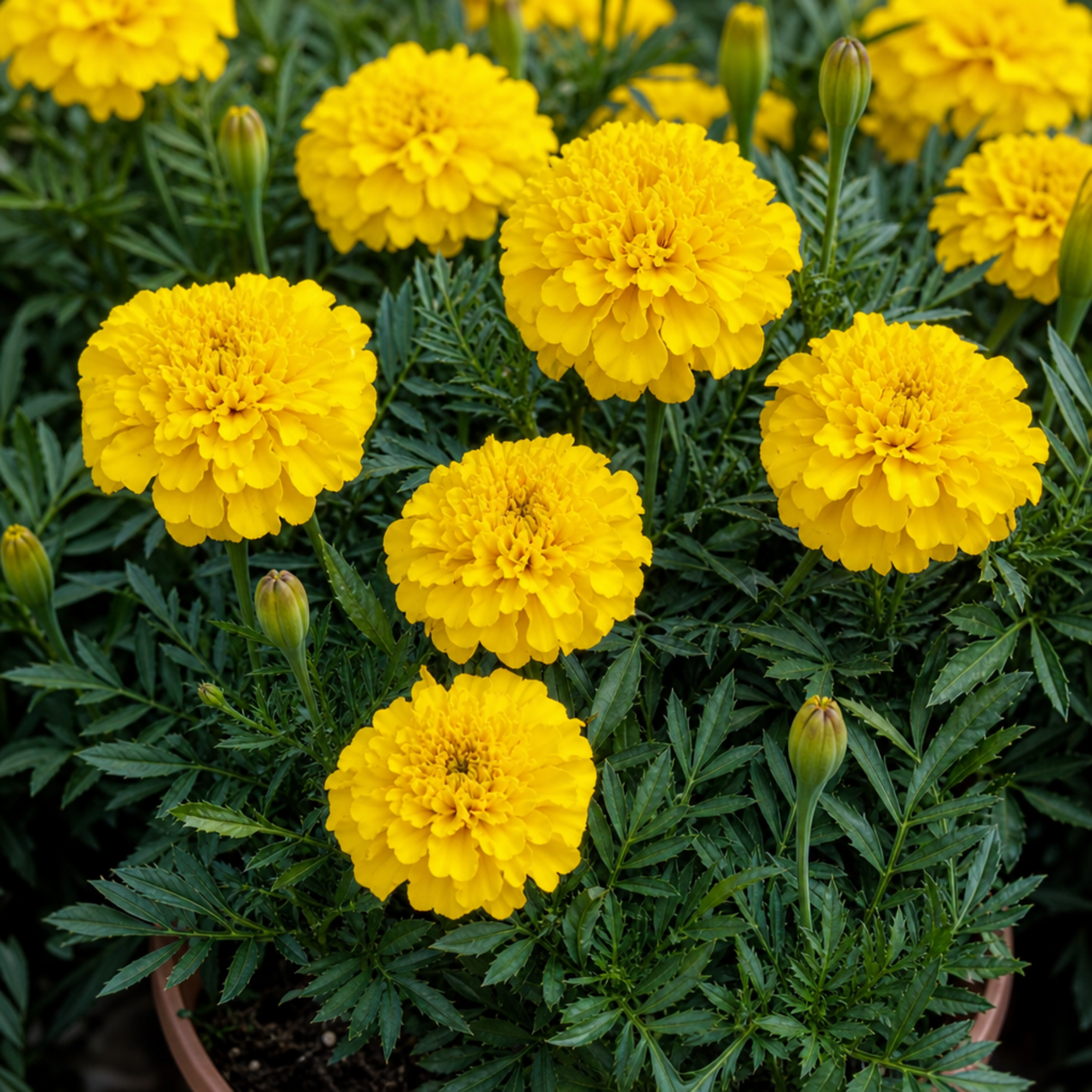 French Marigold 'Durango Yellow' large plant in a 2L pot, ready to plant in the garden, at Cedar Nursery