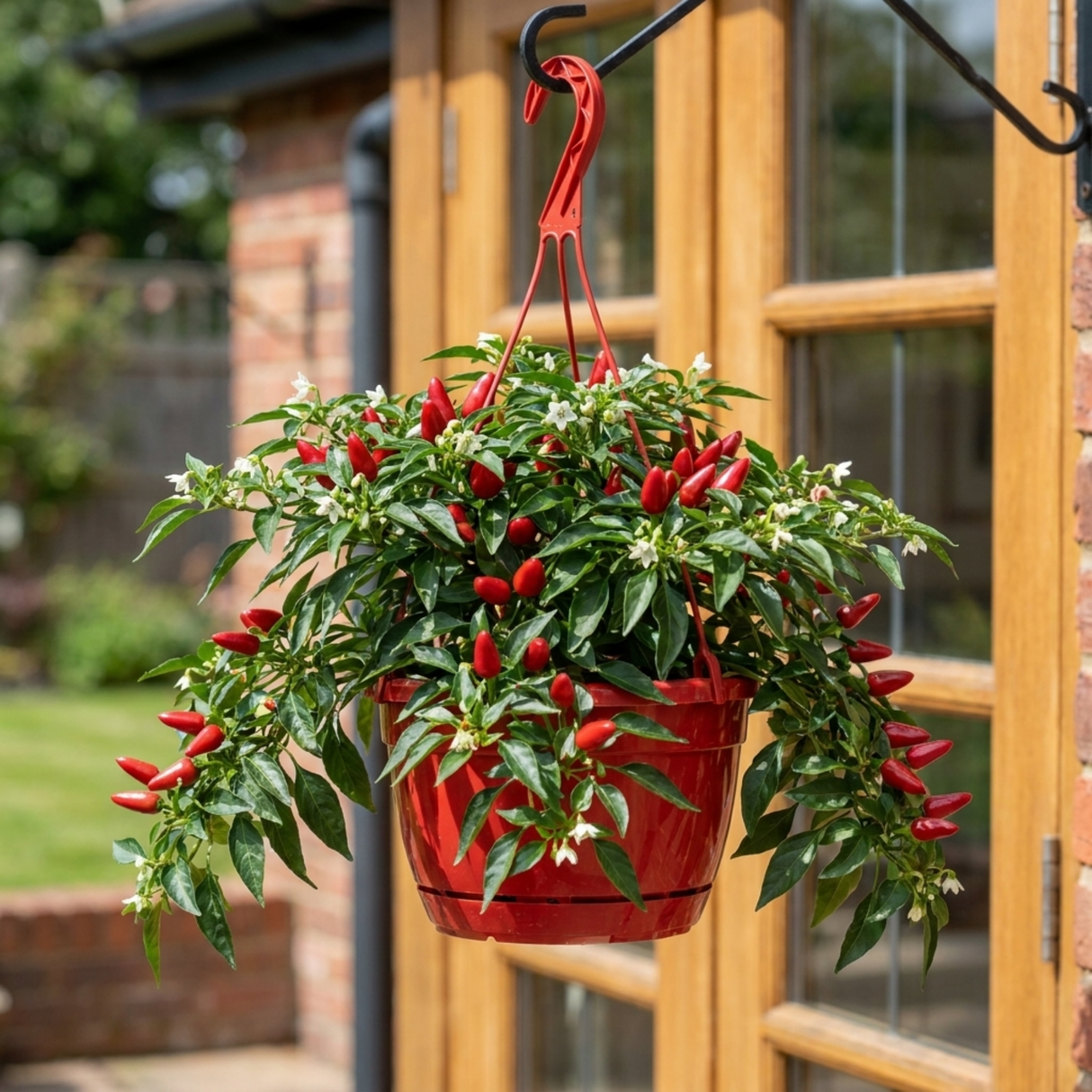 Sweet Pepper 'Peppers from Heaven Red' plant bearing red peppers among green foliage