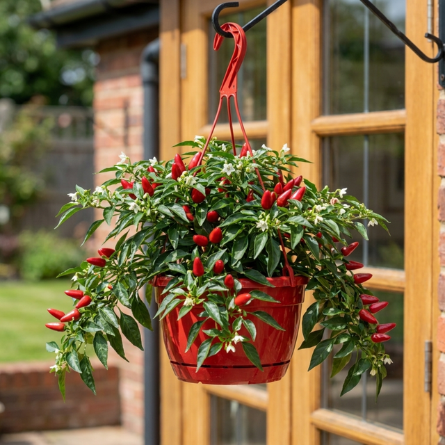 Sweet Pepper 'Peppers from Heaven Red' plant bearing red peppers among green foliage