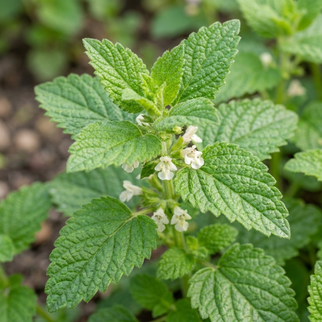 Melissa officinalis, Lemon Balm, a leafy herb with soft green foliage on upright stems.