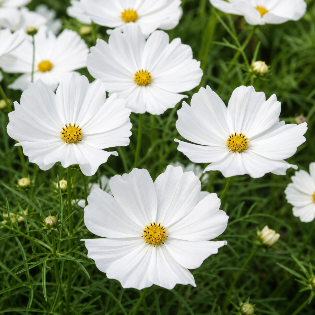 Cosmos bipinnatus 'Apollo White' from Cedar Nursery, Cobham