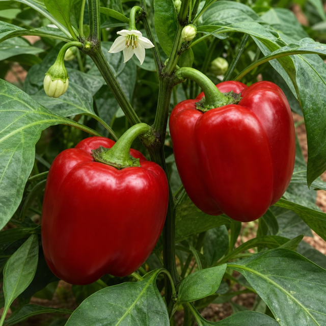 Sweet Pepper 'Red King' F1 plant supplied garden ready in a 2Ltr root-ball at Cedar Nursery.