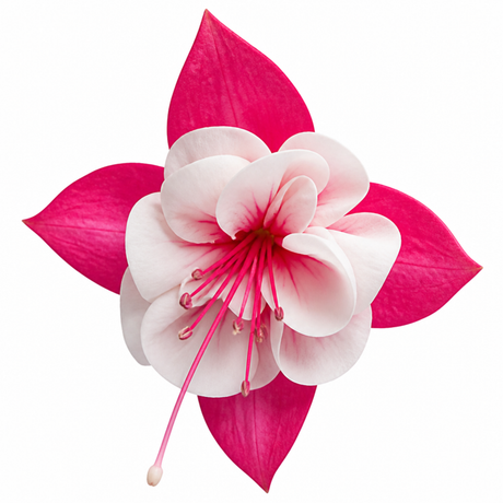 Fuchsia 'Cascade' trailing fuchsia with pendulous stems, ideal for hanging baskets and summer bedding.