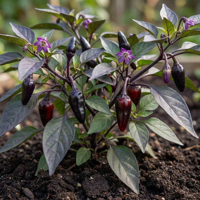 Capsicum annuum 'Zimbabwe Black' (Chilli) from Cedar Nursery, Cobham
