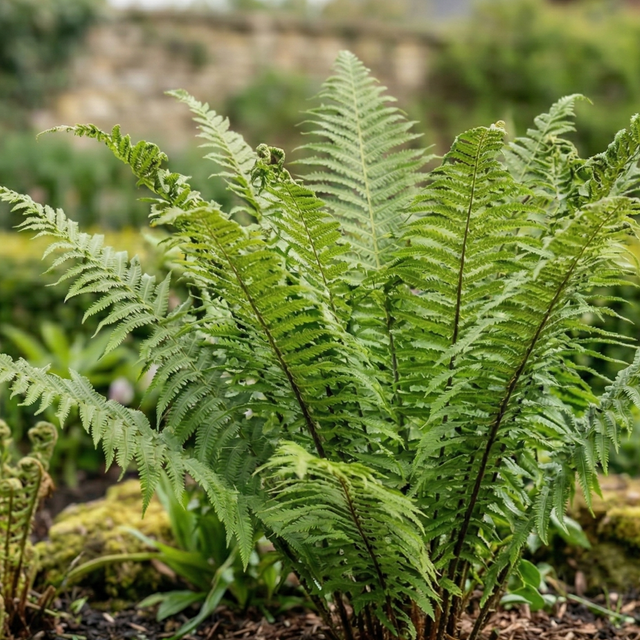 Polystichum tsussimense (Korean Rock Fern), a large garden-ready plant in a 2L pot at Cedar Nursery.