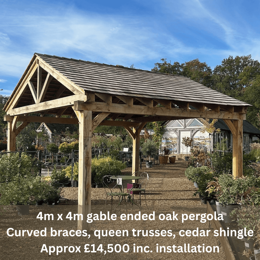 Bespoke Roofed Solid Oak Pergola - Cedar Nursery - Plants and Outdoor Living