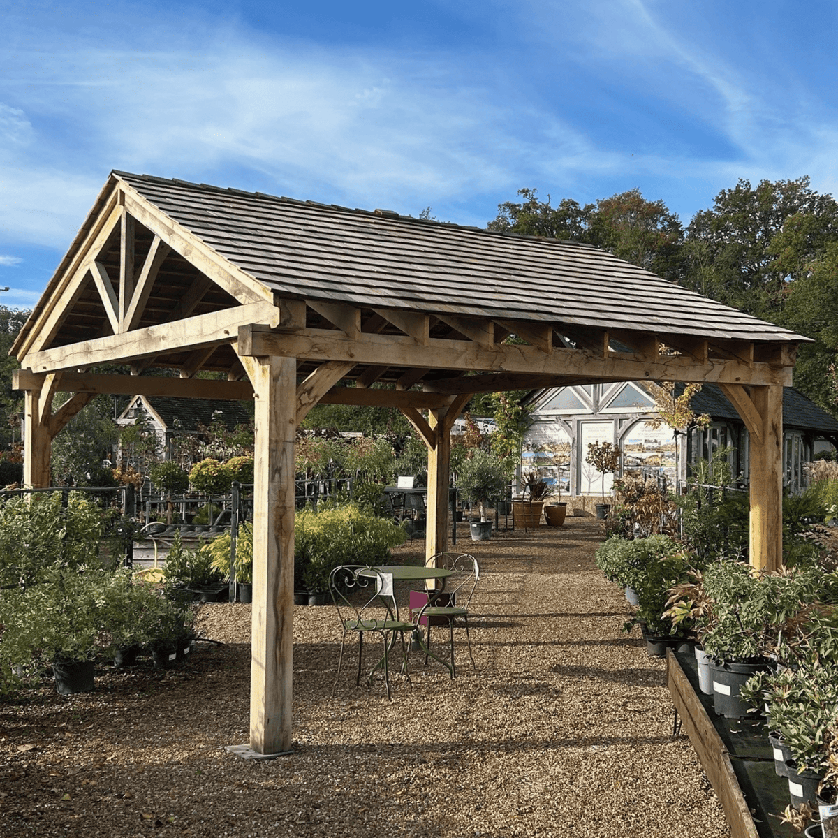 Bespoke Roofed Solid Oak Pergola - Cedar Nursery - Plants and Outdoor Living