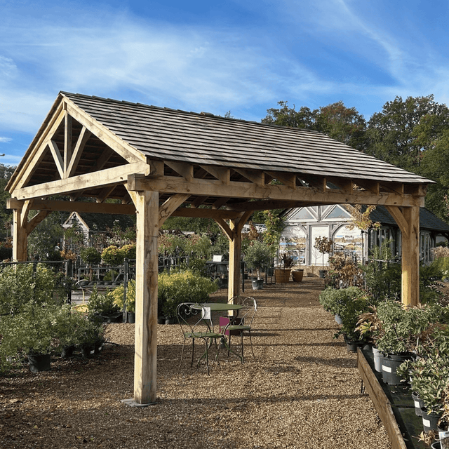 Bespoke Roofed Solid Oak Pergola - Cedar Nursery - Plants and Outdoor Living