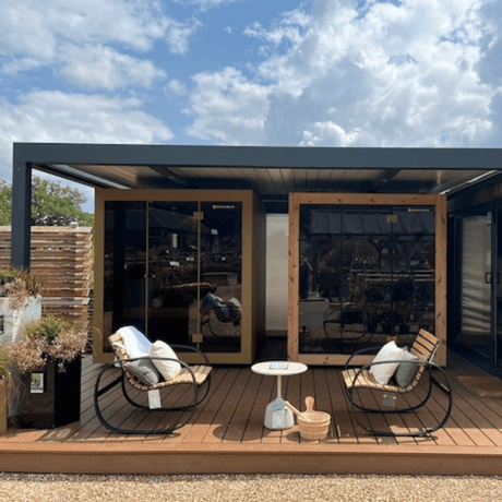 Ex - display Biossun Pergola with motorised louvres 5x3.6m - Cedar Nursery - Plants and Outdoor Living