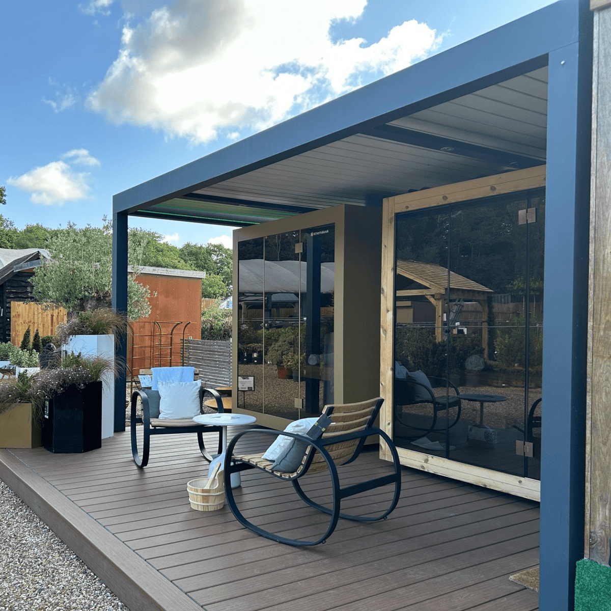 Ex - display Biossun Pergola with motorised louvres 5x3.6m - Cedar Nursery - Plants and Outdoor Living