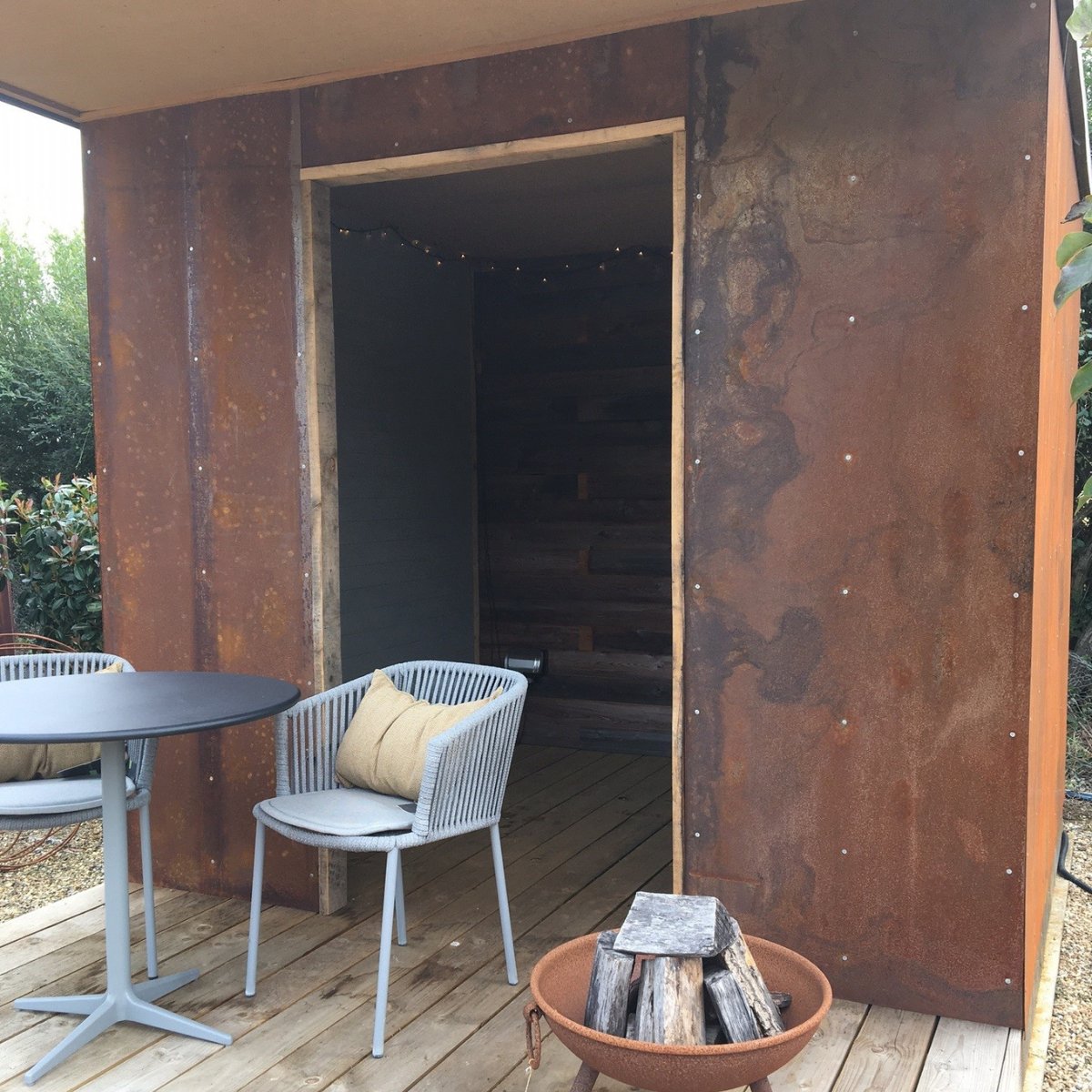 Oak and Corten Steel Garden Snug - Cedar Nursery - Plants and Outdoor Living